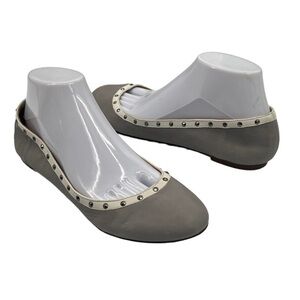 J Crew Gray Cream Trim Studded Embellished Ballet Flats Size 8 1/2 Women's